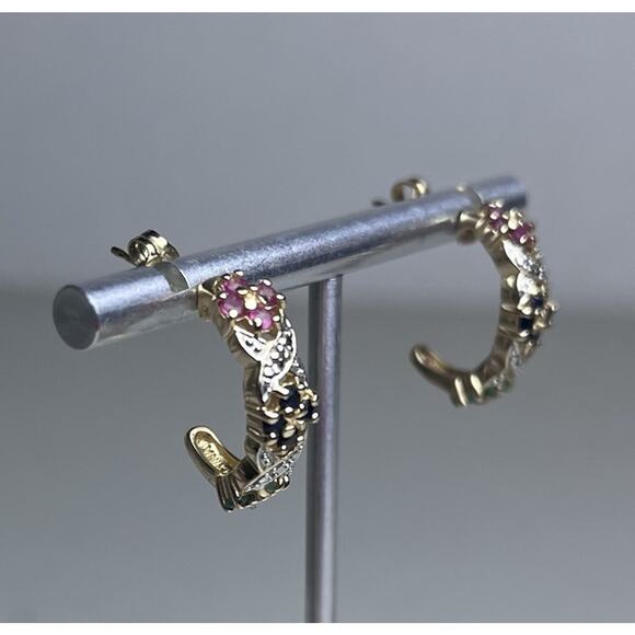 Gold Vermeil 925 Sterling Silver Sapphire Hoop Earrings Huggie Small Hoops - Picture 5 of 16